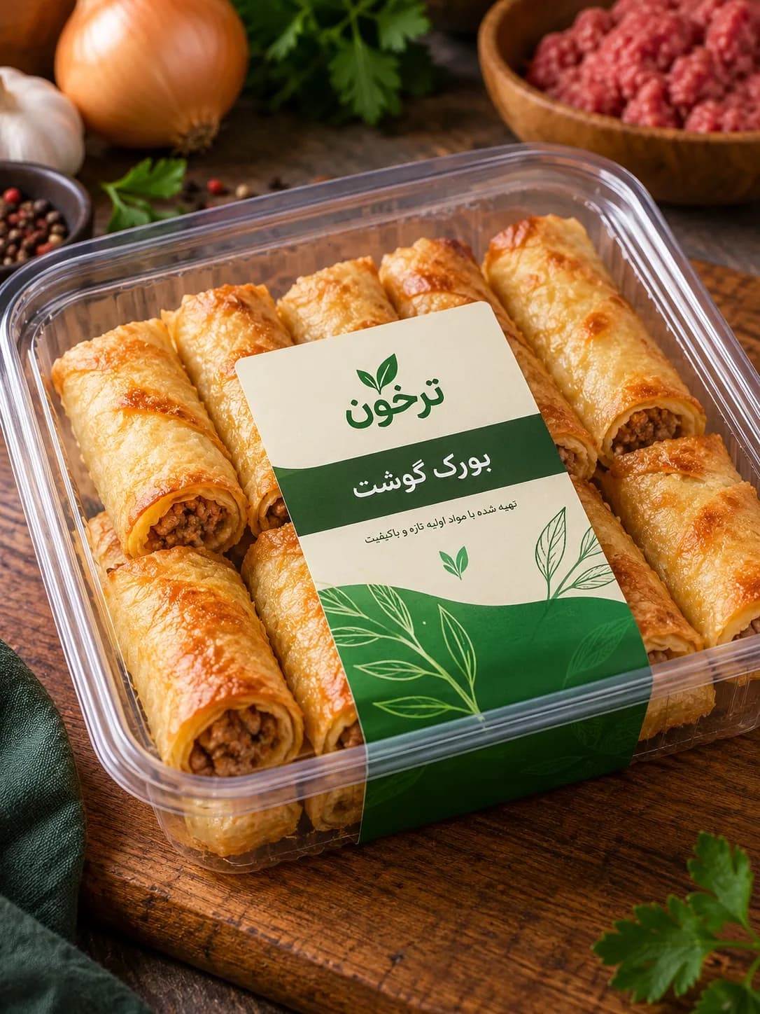 خرید بورک گوشت چرخ‌کرده ترخون | رول‌های خوشمزه و آماده پخت با مغز گوشت و ادویه‌های معطر