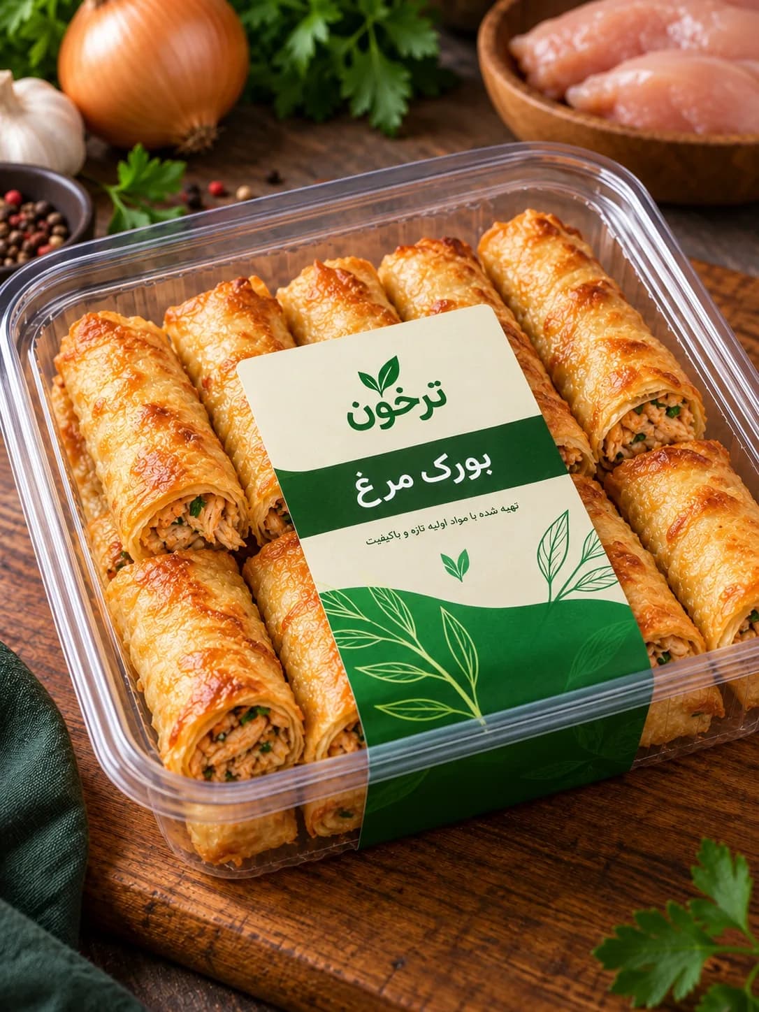 خرید بورک مرغ ترخون | رول‌های خوشمزه و آماده پخت با مغز مرغ و ادویه‌های معطر